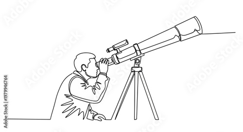 Man Looking Through Telescope, Astronomy Exploration, Science Discovery