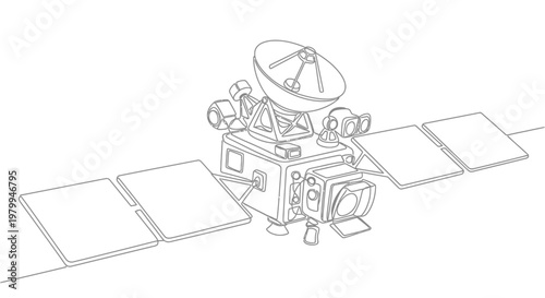 Space probe schematic drawing with solar panels and antenna