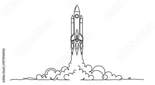 Rocket Launching into Space with Smoke Trail - Vector Illustration