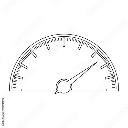 Outline drawing of a speedometer dial with pointer suggesting moderate speed line art white background speed limit gauge line tick mark gauge needle speedometer indicator moderate