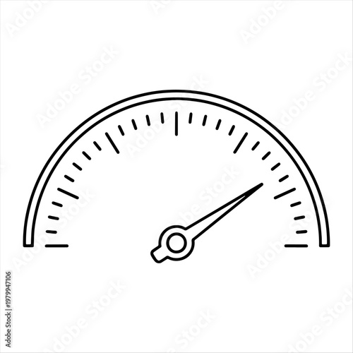 Simple line drawing of a speedometer dial with pointer at moderate speed line art white background speed limit gauge line tick mark gauge needle speedometer indicator measurement
