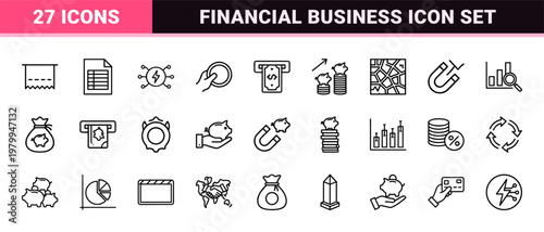 Banking and finance minimalist line icon set for commercial and personal use.