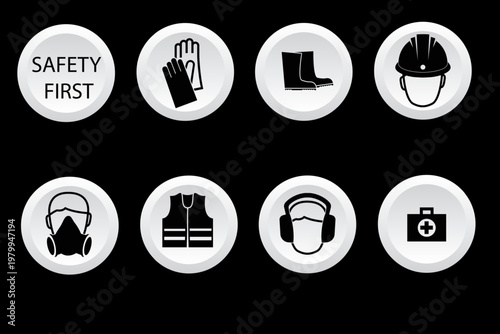 set collections mandatory safety signs. work safety sign. PPE required symbol template design vector illustration