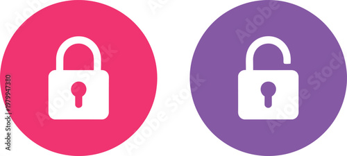 Two circular icons displaying a secure locked padlock and an open unlocked padlock for interface navigation