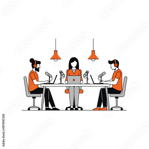 Three individuals conducting a virtual podcast recording session together.