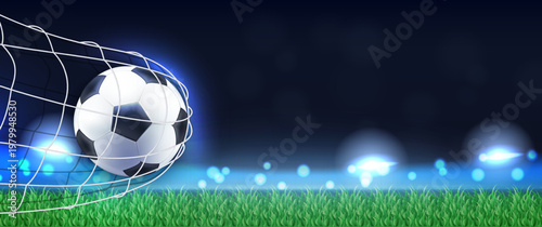 Realistic soccer ball horizontal banner