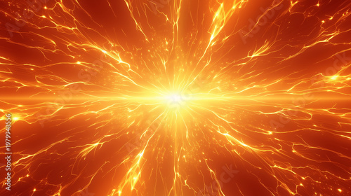 ダイナミックな黄金のエネルギー爆発と発光する繊維状の光