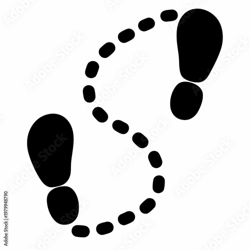 Footprints on a dotted path show the direction of travel or journey