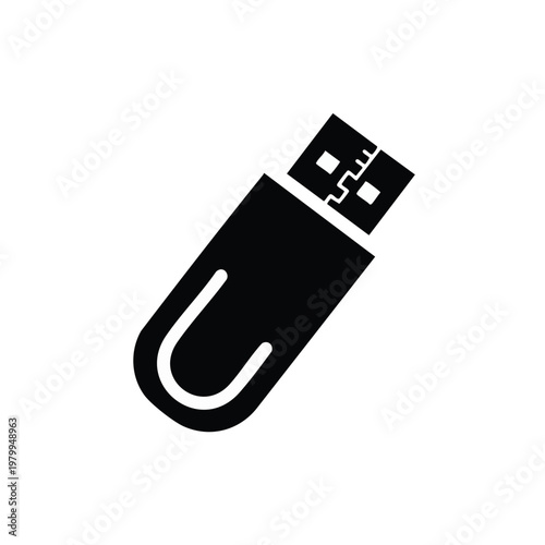 USB flash drive, black icon, data storage, technology symbol