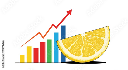 Bright lemon slice with upward trending bar graph symbolizing growth and success