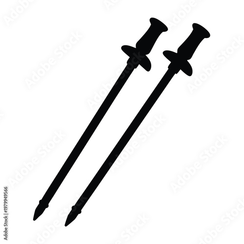 Two black ski poles equipment for winter sport activities in silhouette
