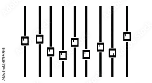 Audio equalizer sliders adjusting sound levels for music production or broadcasting