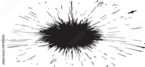 A black grunge ink splat vector illustration featuring a dirty paint splash pattern with liquid stains and artistic blot textures on a decorative nature silhouette background