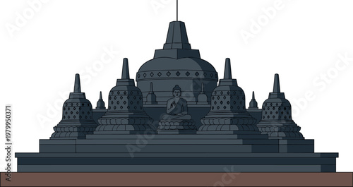 Borobudur Temple 3D Illustration with Stupas and Buddha Statue for Cultural, Historical, and Architectural Graphics