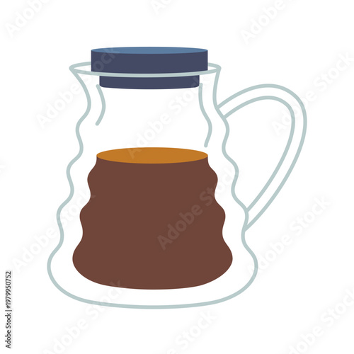 Glass carafe with brewed drink. Wavy Pour Over Coffee Server. Trendy modern vector illustration isolated on white background, hand drawn, flat design