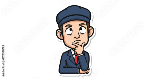 Thinking Teacher Mascot Sticker Flat Vector Curious Character