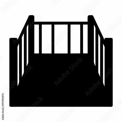 Stylized black silhouette of a bridge with a simple railing design