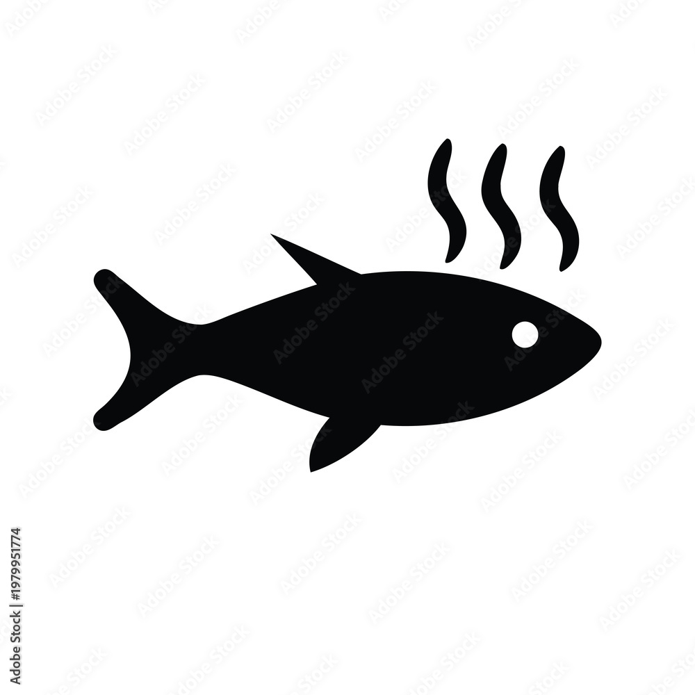 Fototapeta premium Silhouette image depicting a steaming fish, likely freshly cooked and ready to eat