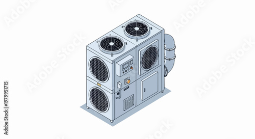 Isometric Industrial HVAC System and Outdoor Air Conditioning Chiller Unit for Commercial Buildings