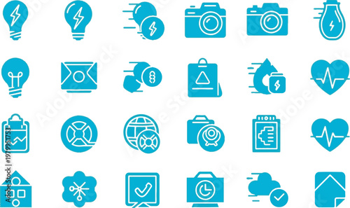 Blue Business and Technology Icon Set for Web and Mobile App UI Design
