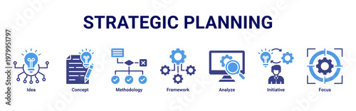Strategic Planning devops banner with concept,framework and system workflow icons for modern software strategy illustration