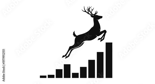 Deer leaping over rising bar graph symbolizing growth and success