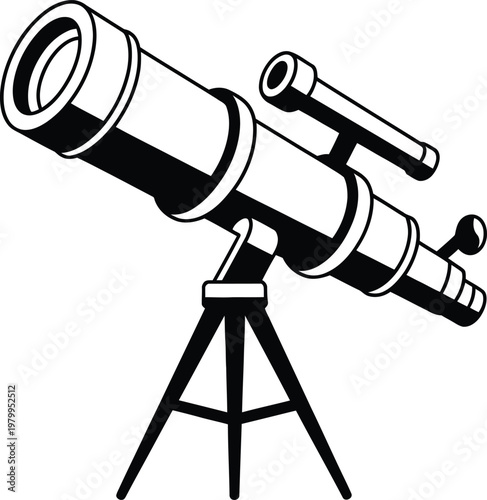 Professional astronomical telescope standing on a tripod for viewing stars and planets in the night sky