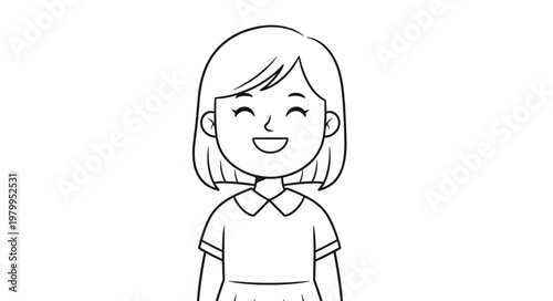 Happy Girl Cartoon Drawing.