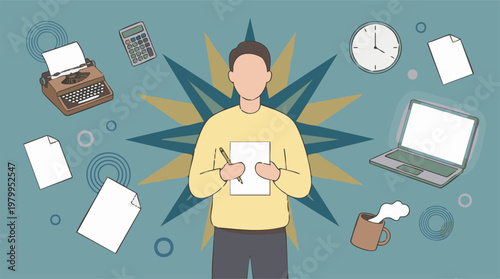 Modern and Traditional Work Tools Surrounding a Creative Professional