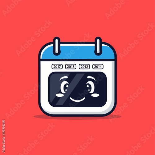 Cute Cartoon Calendar with Happy Face Illustration.