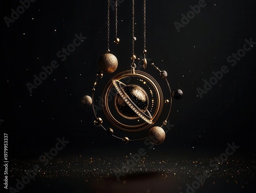 Wallpaper Mural Solar system as glowing jewelry set, planets orbiting jeweled sun pendant Torontodigital.ca