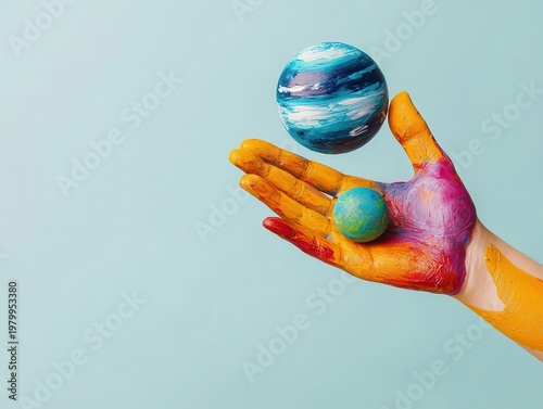 Wallpaper Mural Giant hand painting solar system in midair, creator or designer visual metaphor Torontodigital.ca