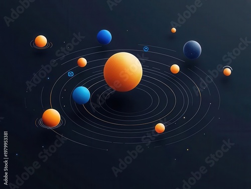 Wallpaper Mural Dark mode vectorstyle solar system with clean minimal lines and data tags Torontodigital.ca
