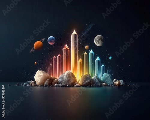 Wallpaper Mural Solar system inside a giant crystal prism, light refractions forming rainbows Torontodigital.ca