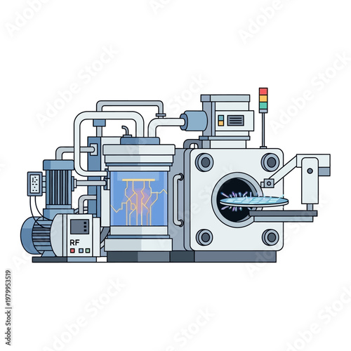 Advanced Semiconductor Manufacturing Machine with Robotic Arm and Control Panel
