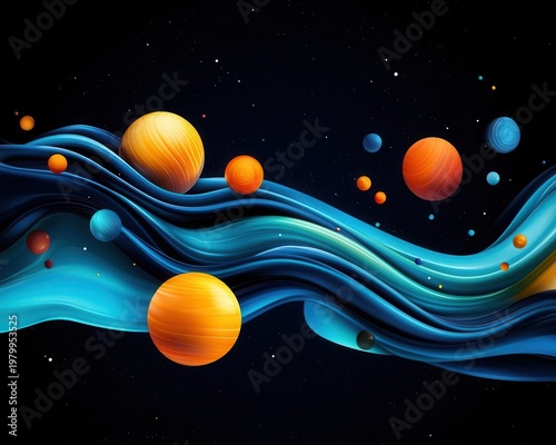 Wallpaper Mural Abstract fluidstyle solar system with melting planet surfaces, surreal cosmic energy Torontodigital.ca