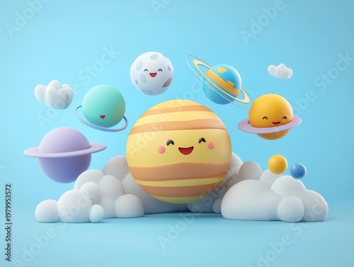 Wallpaper Mural Animatedstyle solar system with expressive cartoon planets, educational and fun Torontodigital.ca