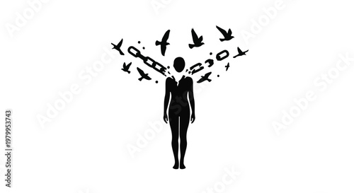 Black Silhouette of a Man Holding a Bouquet Isolated on White Background Vector Illustration for Love Romance Greeting and Celebration Concepts