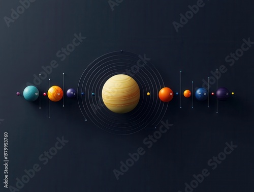 Wallpaper Mural Dark mode vectorstyle solar system with clean minimal lines and data tags Torontodigital.ca
