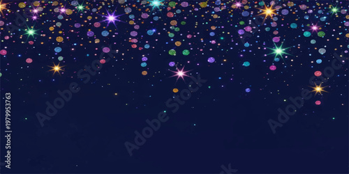 A bright winter night celebration featuring glowing New Year fireworks and festive blue light particles with glittering snowflakes and bokeh star designs for a holiday wallpaper illustration