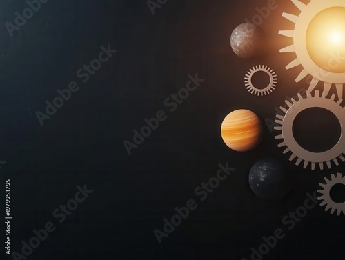 Wallpaper Mural Solar system depicted as clock gears, planets rotating in mechanical orbits, timespace metaphor Torontodigital.ca