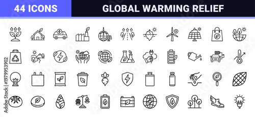Sustainability and renewable energy line icon set