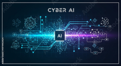 Futuristic Artificial Intelligence Chip And Neural Circuit Visualization.