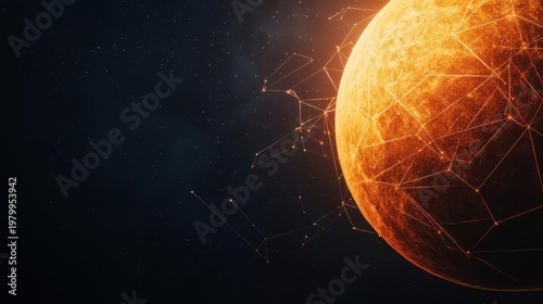 Wallpaper Mural Planets connected by glowing threads like constellation web, cosmic connectivity Torontodigital.ca