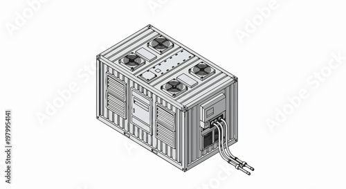 Isometric Mobile Data Center Container with Cooling Fans and Power Cables
