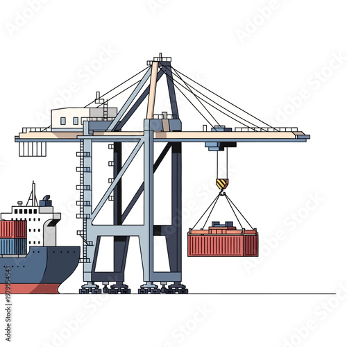 Container Ship Loading Crane Industrial Port Logistics Cargo Import Export