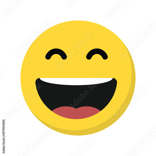 Laughing Smiley Emoji Icon. Cute Happy Face with Closed Eyes Vector Illustration