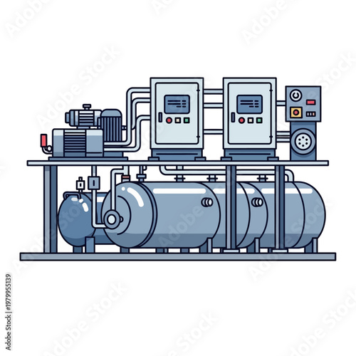 Industrial Chiller Unit with Control Panels and Tanks, HVAC Equipment Illustration