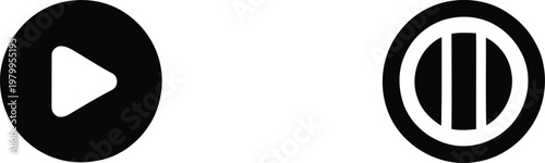 Black and white navigation icons representing play and pause buttons for multimedia user interface control systems