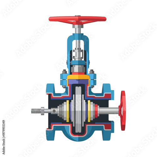 Industrial Gate Valve Cutaway: Detailed Mechanical Engineering Illustration